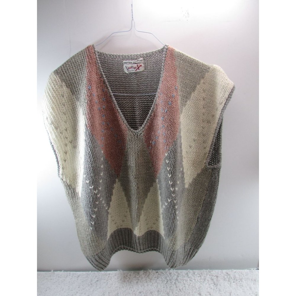 Vtg Licorice Geometric Hand Knit Gray Sleeveless Sweater Vest 23 x 25